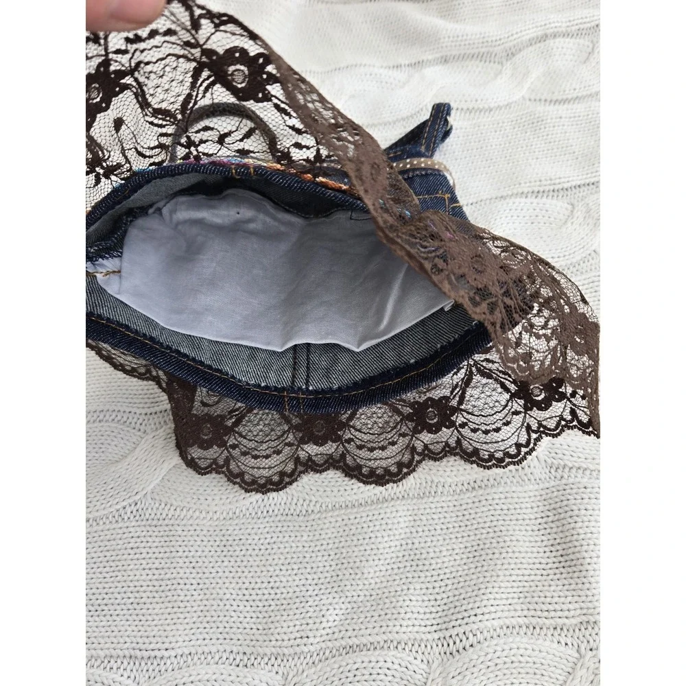 Denim Skirt Purse Child Size Adjustible Shoulder Strap Lace Bottom Zip Closure